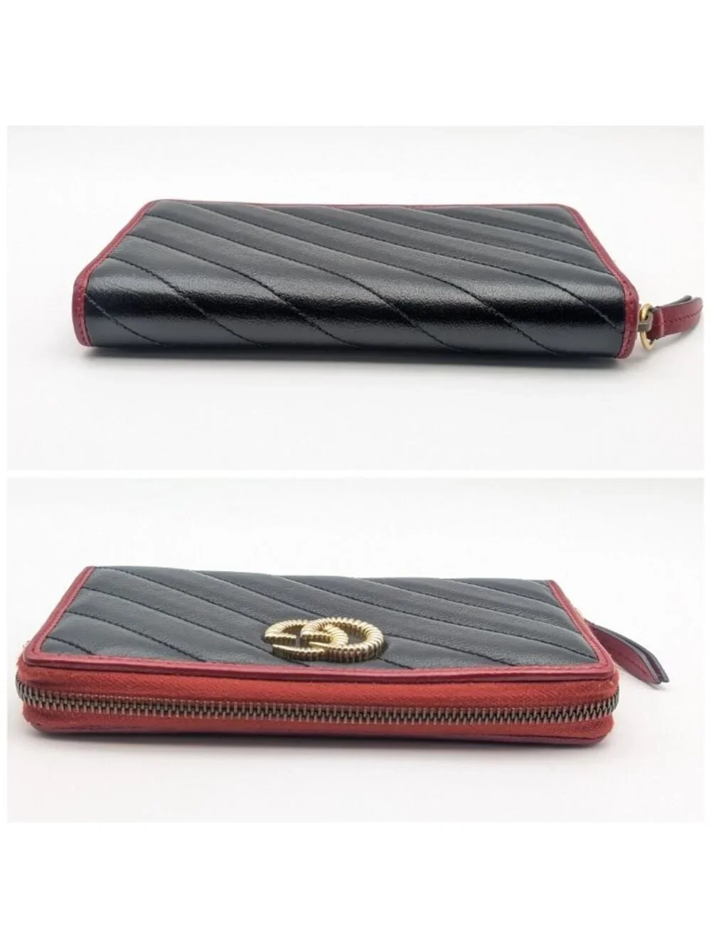 Gucci GG Marmont Double Black Red Bicolor Zip Around Wallet - Picture 3 of 10
